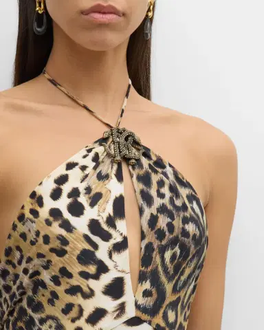Roberto Cavalli Leopard-Print Halter Flared Jumpsuit | Thumbnail 5 Roberto Cavalli Leopard-Print Halter Flared Jumpsuit | Thumbnail 5