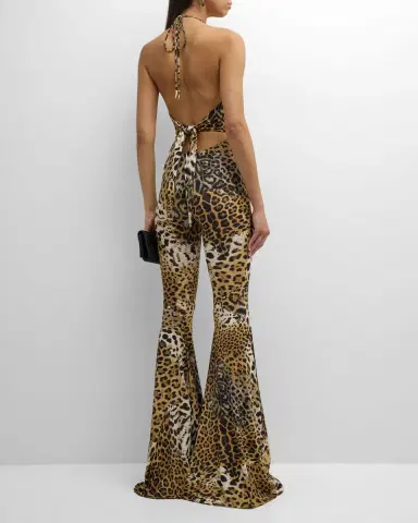 Roberto Cavalli Leopard-Print Halter Flared Jumpsuit | Thumbnail 6 Roberto Cavalli Leopard-Print Halter Flared Jumpsuit | Thumbnail 6