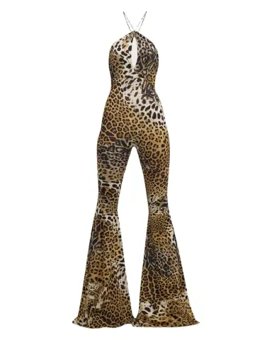 Roberto Cavalli Leopard-Print Halter Flared Jumpsuit | Thumbnail 1 Roberto Cavalli Leopard-Print Halter Flared Jumpsuit | Thumbnail 1