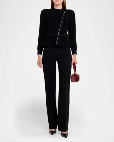 SIMKHAI Andi Mixed-Knit Cotton Peplum Jacket | Thumbnail 2 SIMKHAI Andi Mixed-Knit Cotton Peplum Jacket | Thumbnail 2