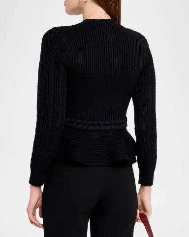SIMKHAI Andi Mixed-Knit Cotton Peplum Jacket | Thumbnail 3 SIMKHAI Andi Mixed-Knit Cotton Peplum Jacket | Thumbnail 3