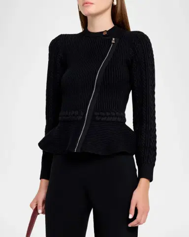SIMKHAI Andi Mixed-Knit Cotton Peplum Jacket | Thumbnail 4 SIMKHAI Andi Mixed-Knit Cotton Peplum Jacket | Thumbnail 4