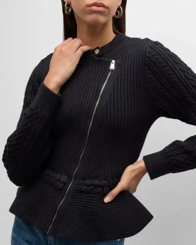 SIMKHAI Andi Mixed-Knit Cotton Peplum Jacket | Thumbnail 7 SIMKHAI Andi Mixed-Knit Cotton Peplum Jacket | Thumbnail 7
