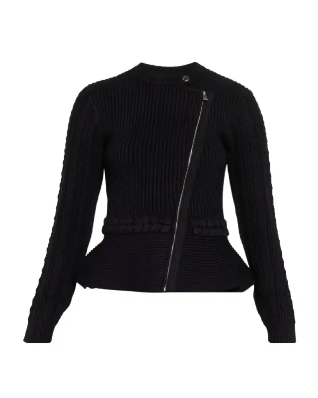 SIMKHAI Andi Mixed-Knit Cotton Peplum Jacket