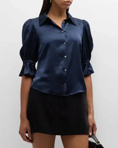 Cinq à Sept Fiona Silk Satin Short-Sleeve Top | Thumbnail 3 Cinq à Sept Fiona Silk Satin Short-Sleeve Top | Thumbnail 3