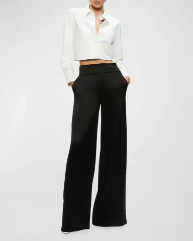 Alice + Olivia Leon Cropped Vegan Leather Button-Front Shirt | Thumbnail 2