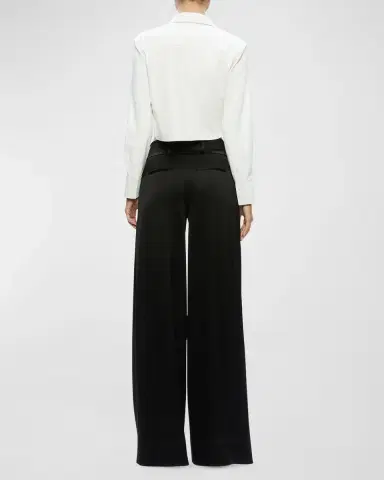 Alice + Olivia Leon Cropped Vegan Leather Button-Front Shirt | Thumbnail 3