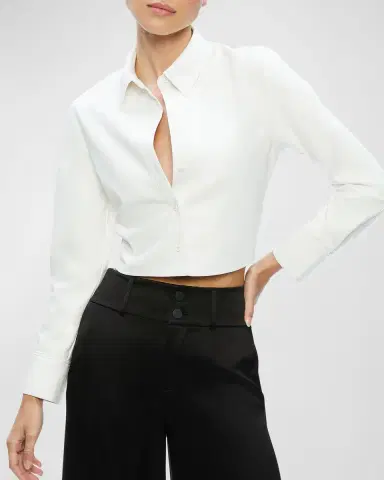 Alice + Olivia Leon Cropped Vegan Leather Button-Front Shirt | Thumbnail 6