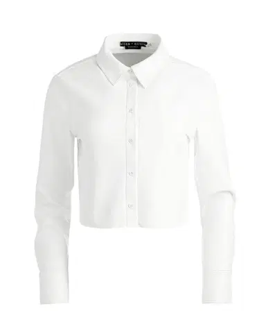 Alice + Olivia Leon Cropped Vegan Leather Button-Front Shirt | Thumbnail 1
