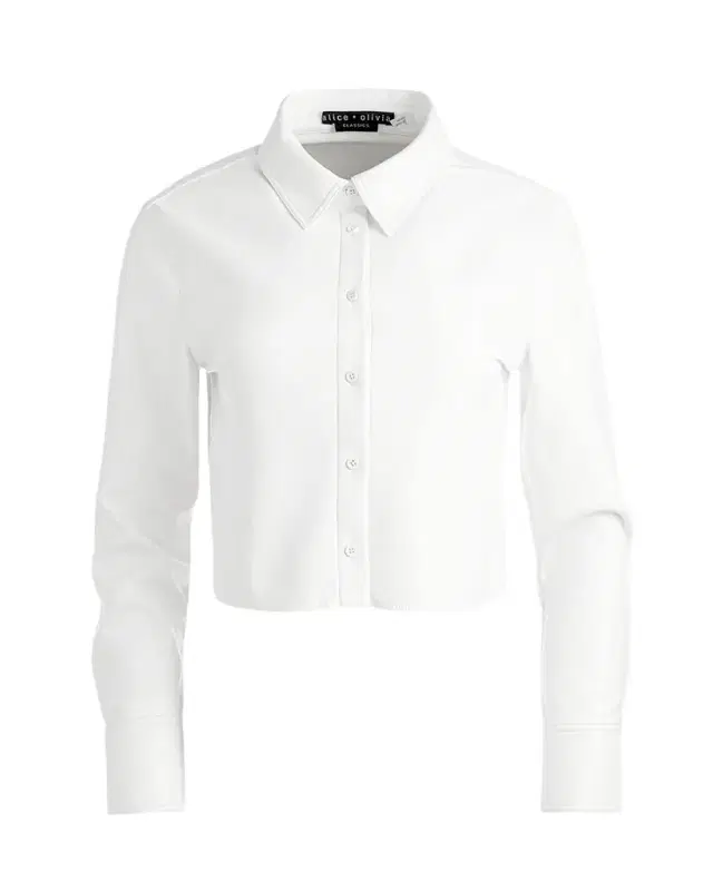 ALICE + OLIVIA Leon Cropped Vegan Leather Button-Front Shirt