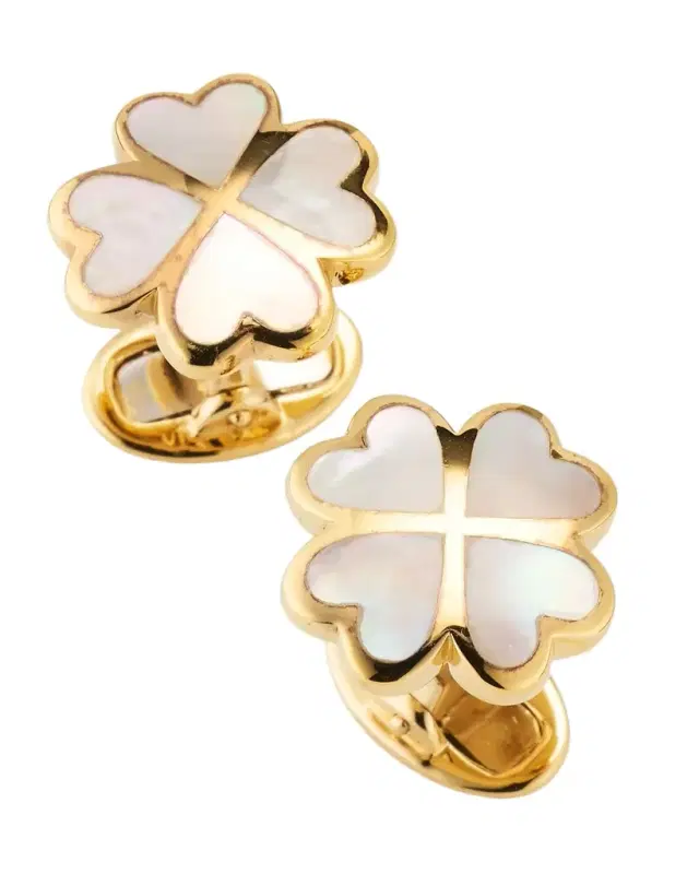 Men 's 18K Gold Vermeil Mother-Of-Pearl Four Leaf Clover Cufflinks