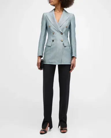 Giorgio Armani Textured Viscose Double-Breasted Blazer | Thumbnail 2 Giorgio Armani Textured Viscose Double-Breasted Blazer | Thumbnail 2