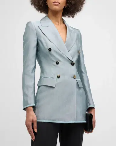 Giorgio Armani Textured Viscose Double-Breasted Blazer | Thumbnail 4 Giorgio Armani Textured Viscose Double-Breasted Blazer | Thumbnail 4