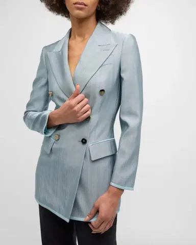 Giorgio Armani Textured Viscose Double-Breasted Blazer | Thumbnail 7 Giorgio Armani Textured Viscose Double-Breasted Blazer | Thumbnail 7