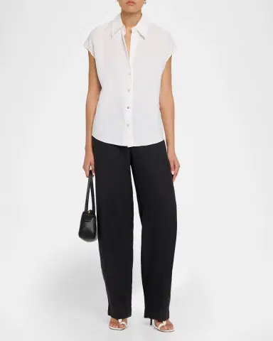 Vince Cap-Sleeve Linen Button-Front Blouse | Thumbnail 2