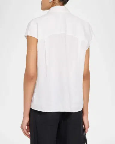 Vince Cap-Sleeve Linen Button-Front Blouse | Thumbnail 3