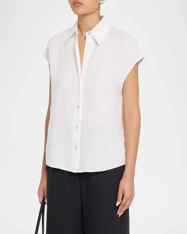 Vince Cap-Sleeve Linen Button-Front Blouse | Thumbnail 4