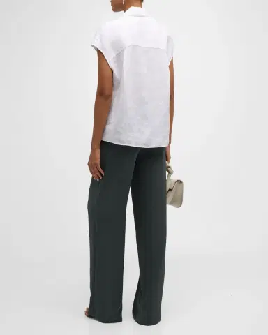 Vince Cap-Sleeve Linen Button-Front Blouse | Thumbnail 7