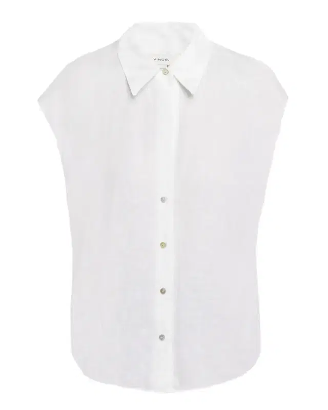 Vince Cap-Sleeve Linen Button-Front Blouse