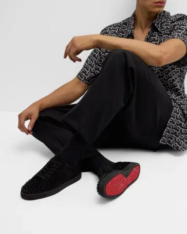 Christian Louboutin Men's Louis Junior Spikes Leather Low-Top Sneakers | Thumbnail 2 Christian Louboutin Men's Louis Junior Spikes Leather Low-Top Sneakers | Thumbnail 2