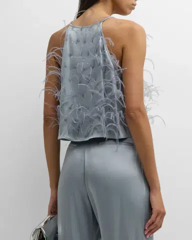 Lapointe Feather Doubleface Satin Crop Halter Cami | Thumbnail 2