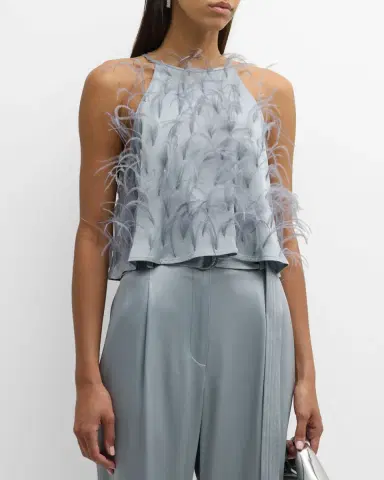 Lapointe Feather Doubleface Satin Crop Halter Cami | Thumbnail 3