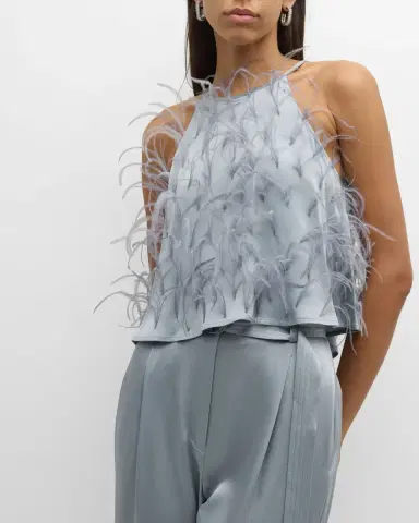 Lapointe Feather Doubleface Satin Crop Halter Cami | Thumbnail 6