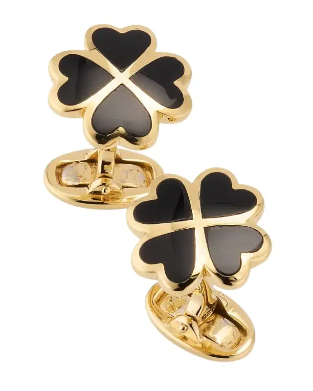Men 's 18K Gold Vermeil Black Onyx Four Leaf Clover Cufflinks