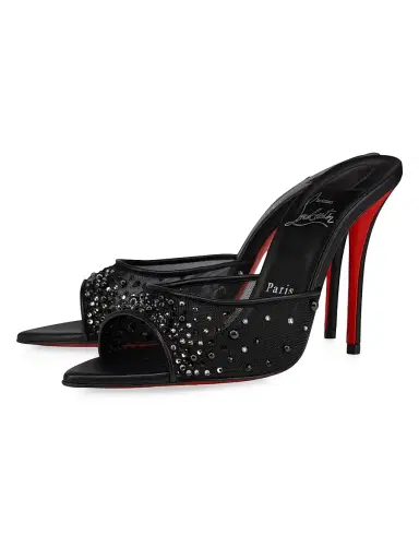 Christian Louboutin Women's Miss Z Degrasstrass Perla Mesh and Leather 100MM Mule Sandals | Thumbnail 2 Christian Louboutin Women's Miss Z Degrasstrass Perla Mesh and Leather 100MM Mule Sandals | Thumbnail 2