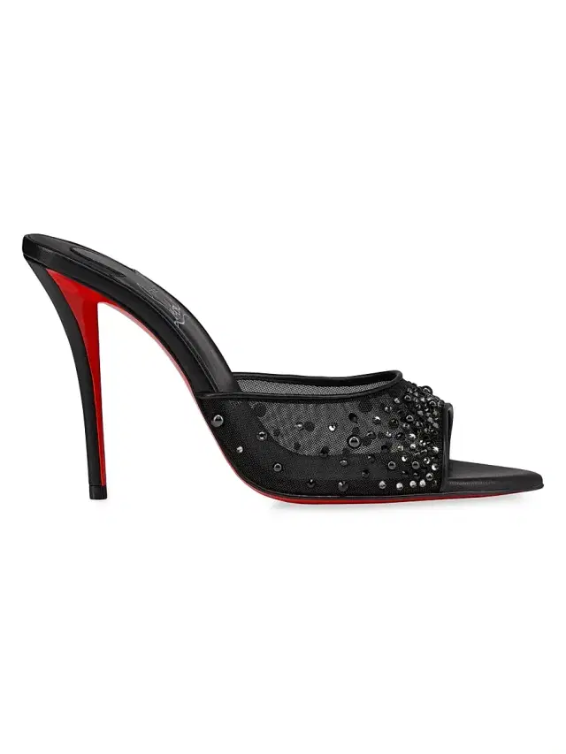 Christian Louboutin Women's Miss Z Degrasstrass Perla Mesh and Leather 100MM Mule Sandals - Black