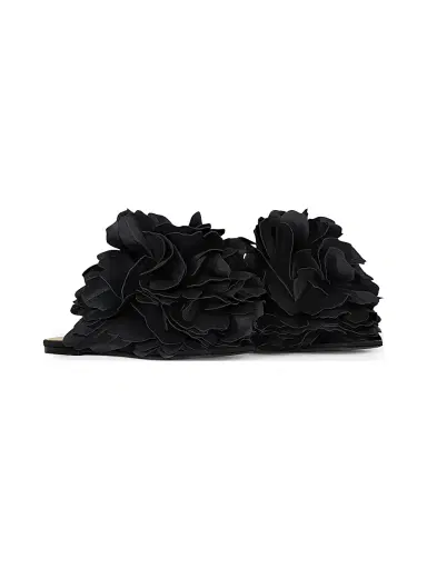 Givenchy Women's Boudoir Flat Mule Sandals in Leather with Petals - Black - Size 8 | Thumbnail 2