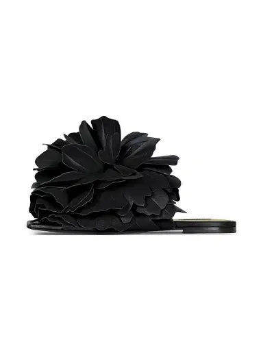 Givenchy Women's Boudoir Flat Mule Sandals in Leather with Petals - Black - Size 8 | Thumbnail 3