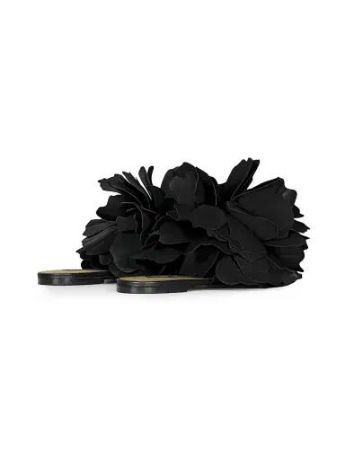 Givenchy Women's Boudoir Flat Mule Sandals in Leather with Petals - Black - Size 8 | Thumbnail 4