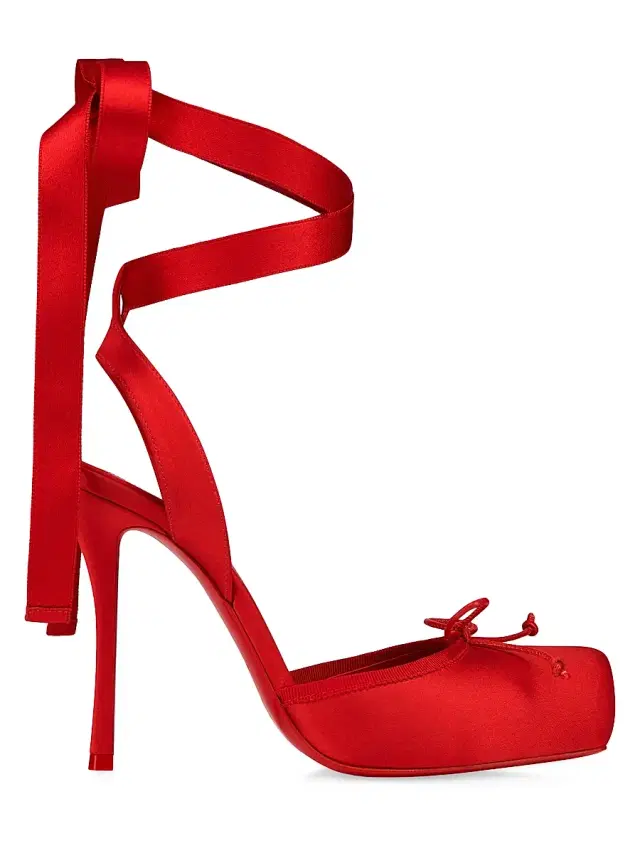 Christian Louboutin Women's Cassia Lace Up 100MM Satin Pumps - Loubi