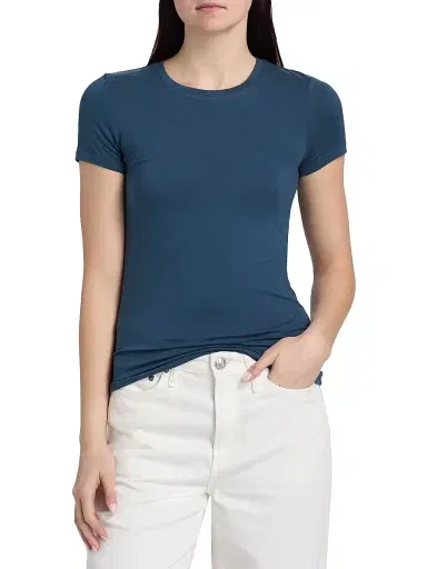 MAJESTIC FILATURES Women's Soft Touch Crewneck T-Shirt - Bleu De Nimes - Size Small | Thumbnail 3