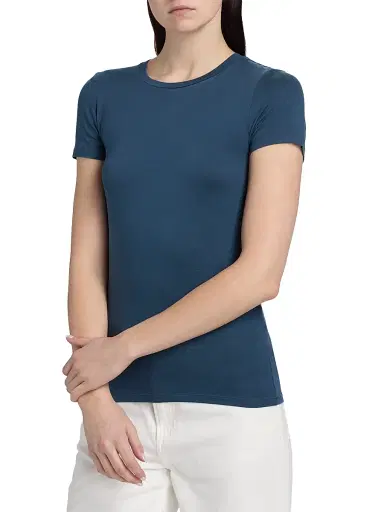 MAJESTIC FILATURES Women's Soft Touch Crewneck T-Shirt - Bleu De Nimes - Size Small | Thumbnail 4