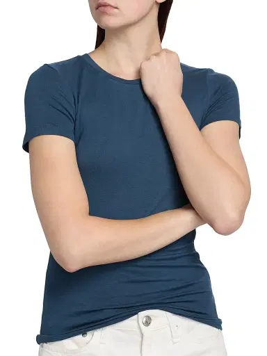 MAJESTIC FILATURES Women's Soft Touch Crewneck T-Shirt - Bleu De Nimes - Size Small | Thumbnail 6