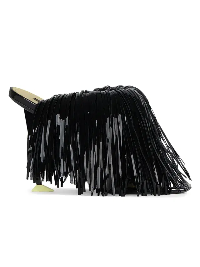 Givenchy Women's Boudoir Heeled Mules in Patent Leather with Fringes - Black