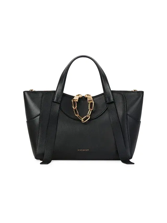 Women's The Snatch  Top Handle Bag in Grained Leather - Black