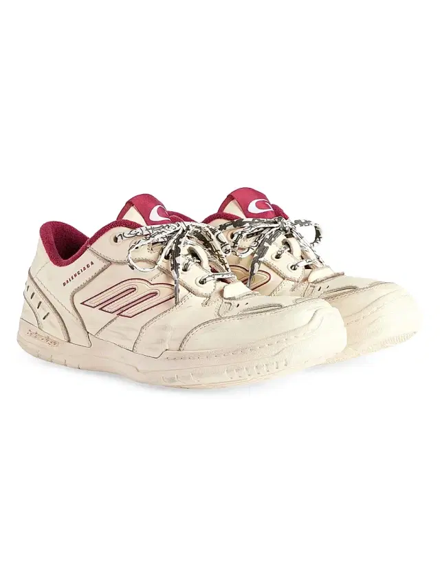 Balenciaga Women's Hamptons Medium Worn-Out Sneakers - Off White Red