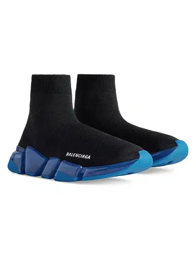 Balenciaga Men's Speed 2.0 Full Clear Sole Knit Sneakers - Black Blue | Thumbnail 2