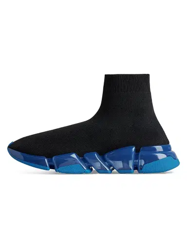 Balenciaga Men's Speed 2.0 Full Clear Sole Knit Sneakers - Black Blue | Thumbnail 3