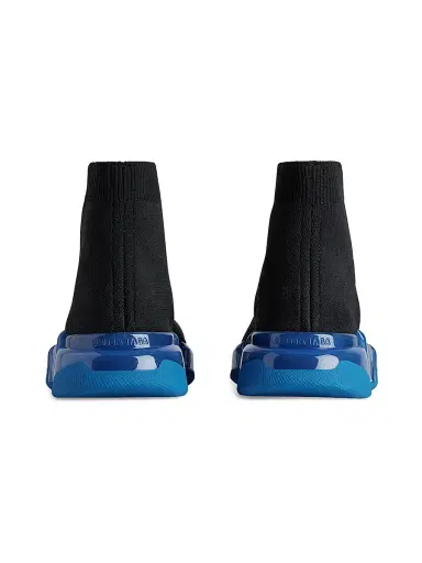 Balenciaga Men's Speed 2.0 Full Clear Sole Knit Sneakers - Black Blue | Thumbnail 5