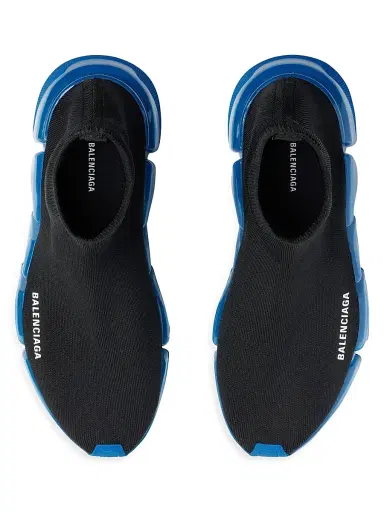 Balenciaga Men's Speed 2.0 Full Clear Sole Knit Sneakers - Black Blue | Thumbnail 6
