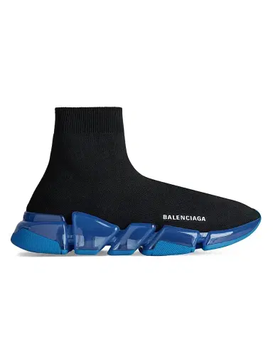Balenciaga Men's Speed 2.0 Full Clear Sole Knit Sneakers - Black Blue | Thumbnail 1