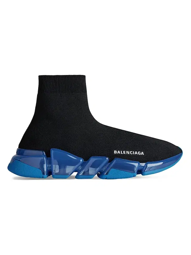 Balenciaga Men's Speed 2.0 Full Clear Sole Knit Sneakers - Black Blue