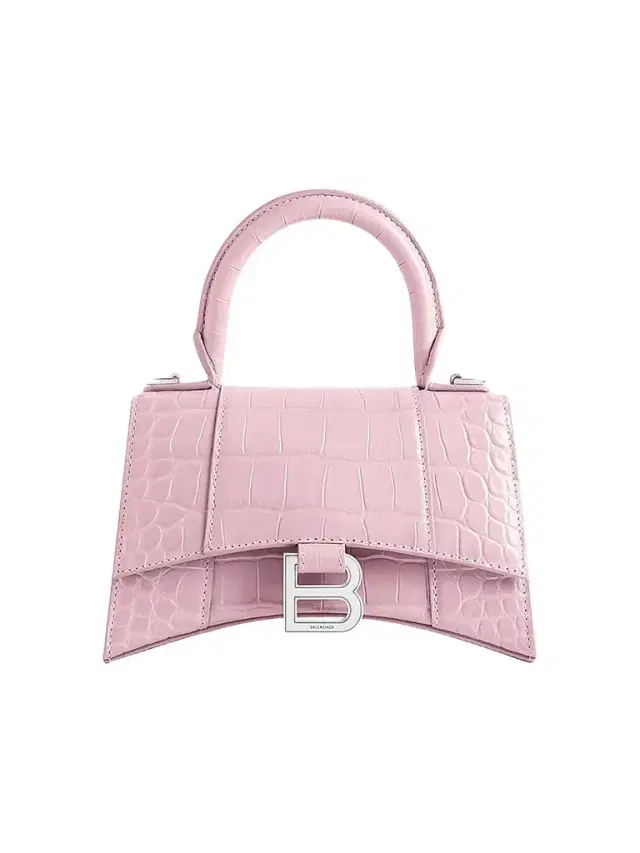 Balenciaga Women's Hourglass  Handbag Crocodile Embossed - Baby Pink
