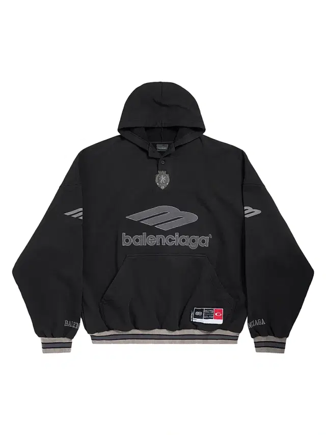 Balenciaga Men's 3B Football Polo Hoodie - Black Anthracite