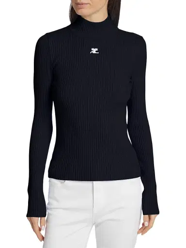 Courrèges Women's Re-Edition Rib-Knit Turtleneck Top - Navy | Thumbnail 3