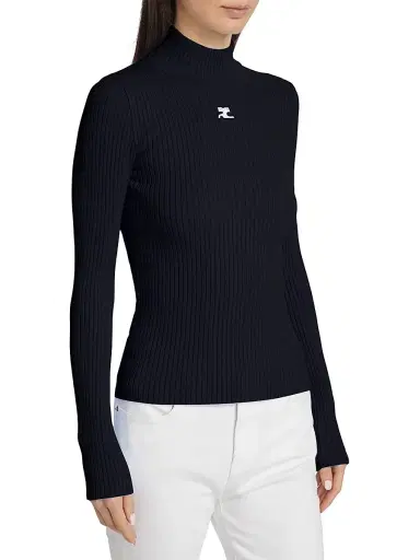 Courrèges Women's Re-Edition Rib-Knit Turtleneck Top - Navy | Thumbnail 4